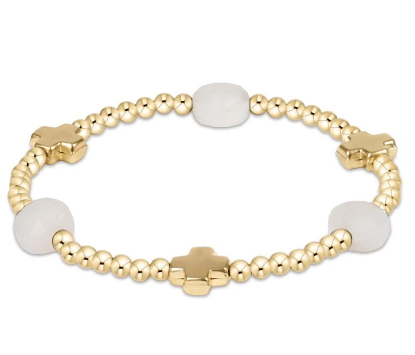 Signature Cross Admire Gold Pattern 3Mm Bead Bracelet - Moonstone