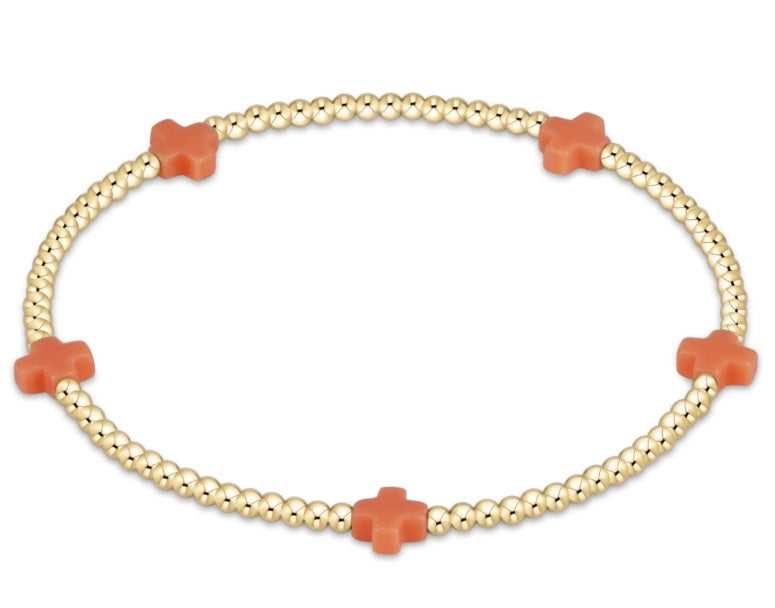Signature Cross Gold Small 2mm Bracelet - Coral
