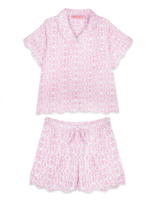 Scalloped Pajama Set Short - Light Pink Chintz Medium