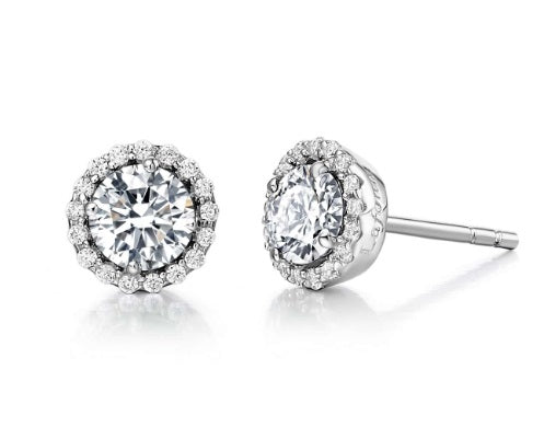 April Birthstone Earrings Sterling Silver Rhodium Plated with Simulated Stone and a Lassaire Stone Halo 1.26 TW