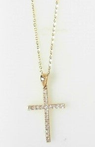 Ladies 14 Karat Yellow Gold Diamond Cross Pendant With = 0.23Tw Round H/I Si2 Diamonds with 18