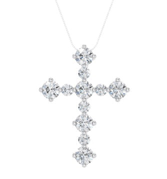 Ladies 14 Karat White Gold Diamond Cross Pendant  With = .75Tw Round F VS1 Diamonds With 16