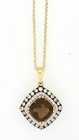 Ladies 14 Karat Yellow Gold Fashion Necklace With = 0.09Tw Round G/H Si2 Diamonds, = 0.35Tw Round G/H Si2 Brown Diamonds And 2.25 Twt Smoky Topaz Quartz with 16