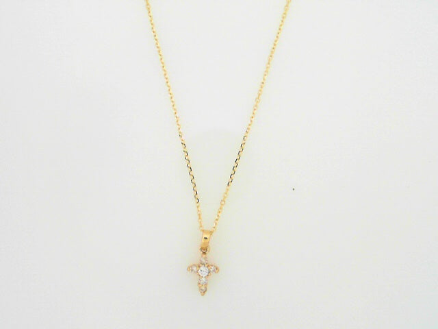 Ladies 14 Karat Yellow Gold Cross Pendant  With 0.14Tw Round H/I Si2 Diamonds 16