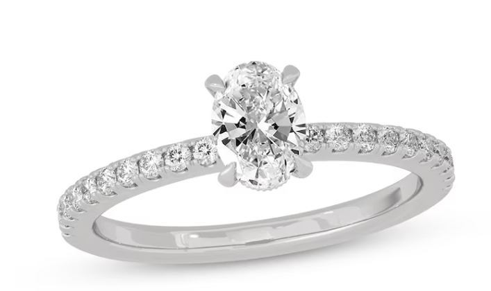 Ladies 14 Karat White Gold Engagement Ring with 0.51tw Oval G/H SI2 Diamond 0.26tw Round G/H SI2 Diamonds = .77 TDW