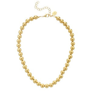 Classic 10mm Beaded Ball Necklace / Triple Plated 24K Gold / 16 Inches + 3Inch Extender Chain