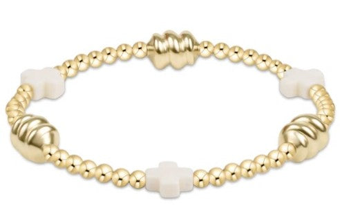 Signature Cross Admire Gold Pattern 3Mm Bead Bracelet - Off-White