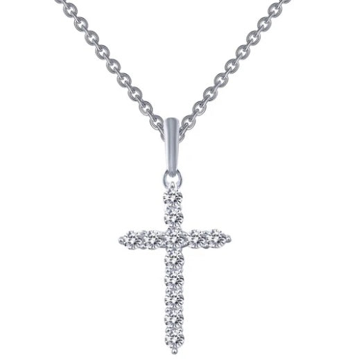Sterling Silver Rhodium Plated Cross Necklace with 0.36 CTW Lassaire Stones 18