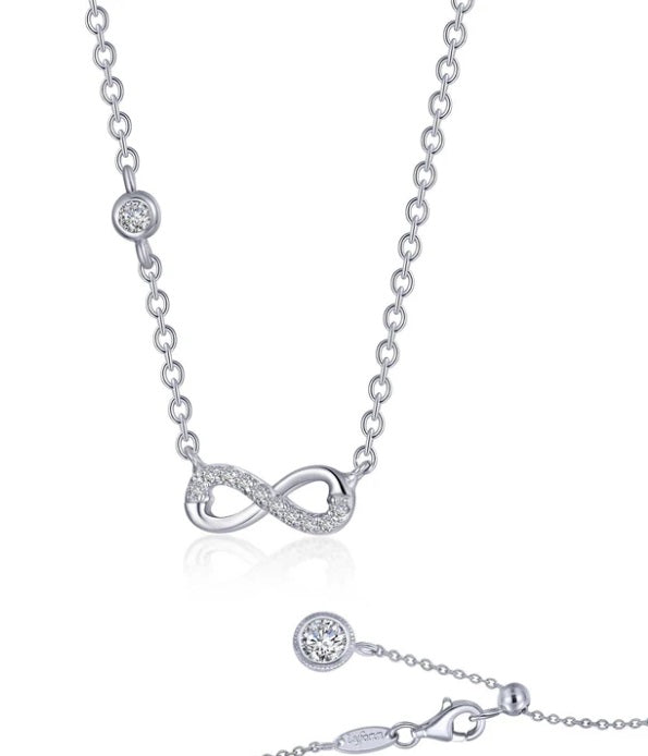 Sterling Silver Rhodium Plated Infinity Necklace with 0.36 CTW Lassaire Stones 18