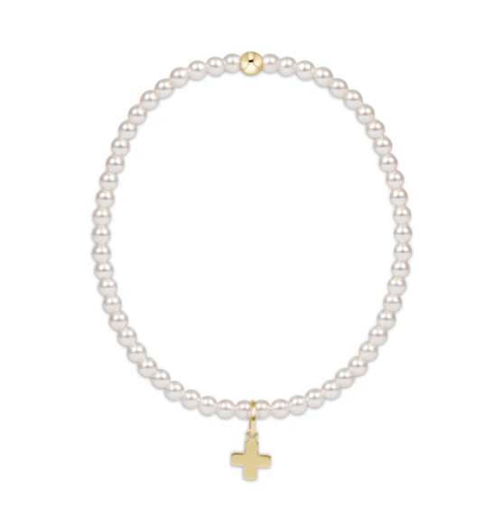 Egirl Classic Pearl 3mm Bead Bracelet- Signature Cross