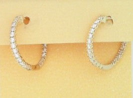 Ladies 14 Karat Yellow Gold Inside/Outside Diamond Hoops With = 0.70Tw Round G/H Si2 Diamonds