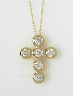 Ladies 14 Karat Yellow Gold Diamond Cross Pendant  With = 0.88Tw Round G/H SI2 Diamonds 18