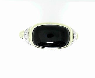 Ladies 14 Karat Yellow Gold All Colored Jewelry Ring With 2.80Tw Rectangular Cushion Black Onyx And 0.11Tw Round G/H Si2 Diamonds Size 7