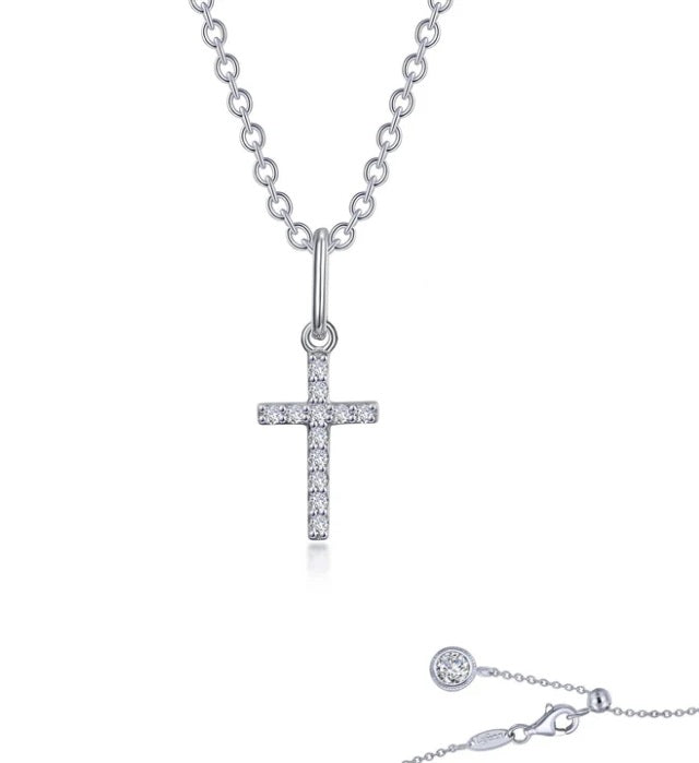 Sterling Silver Rhodium Plated Mini Cross Necklace with 0.37 TCW Lassaire Stones 20