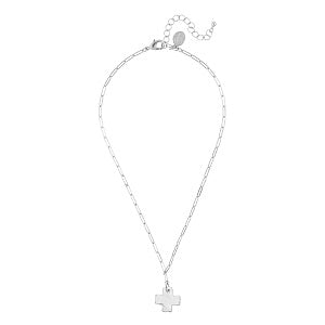Cross Paperclip Chain Necklace / Sterling Silver Plated / 16 Inches + 3 Inch Extender