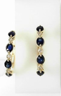 Ladies 14 Karat Yellow Gold Oval Hoop Earrings With 2.00Tw Oval Sapphires And 0.06Tw Round G/H Si2 Diamonds