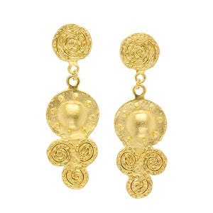 Round 3 Circled Drop Earrings / Triple Plated 24K Gold