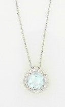 Ladies 14 Karat White Gold Fashion Necklace With = 1.00Tw Round Light Blue Topaz And = 0.05Tw Round Diamonds With 16