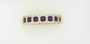 Ladies 14 Karat Yellow Gold Fashion Band With = 0.18Tw Round G/H SI2 Diamonds And = 0.56Tw Round Sapphires Size 6.5