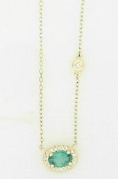 Ladies 14 Karat Yellow Gold Fashion Necklace With = 0.47Tw Oval Emerald And = 0.08Tw Round G/H SI2 Diamonds 18