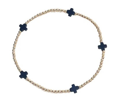 Signature Cross Gold Small 2mm Bracelet - Onyx