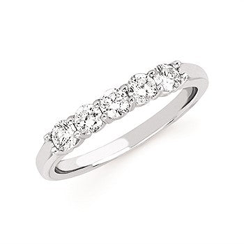 Ladies 14 Karat White Gold 5 Stone Anniversary Band With 0.50Tw Round H/I I1 Diamonds - Size: 6.5