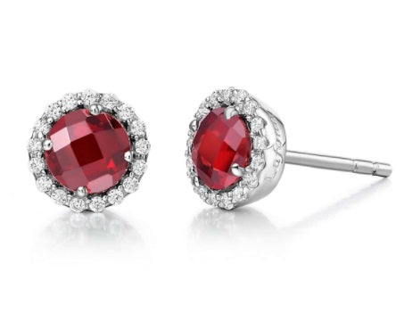 January Birthstone Earrings Sterling Silver Rhodium Plated with Simulated Stone and a Lassaire Stone Halo 1.26 TW