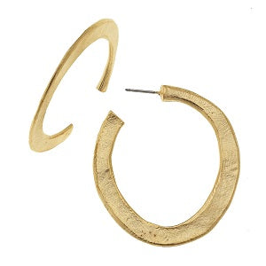 Large Flat Hammered Hoop Earrings / Triple Plated 24K Gold