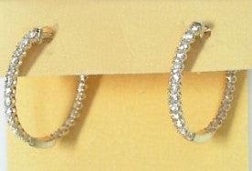 Ladies 14 Karat Yellow Gold Oval Inside/Outside Diamond Hoops With = 0.91Tw Round G/H Si2 Diamonds