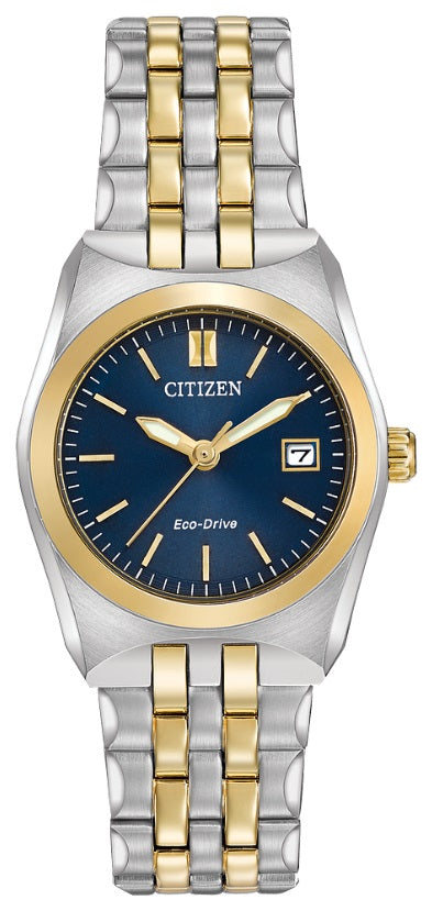Lds Eco Two Tone Brac Blue Face Watch
