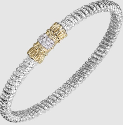 Ladies 14 Karat Gold & Sterling Silver Diamond Closed Band Bracelet 4MM With 0.11Tw Round G/H Si2 Diamonds