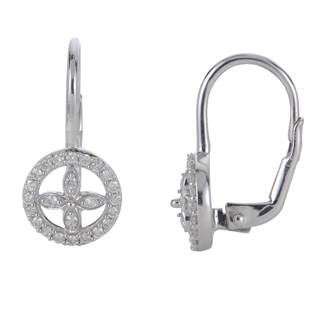 Ladies Sterling Silver Diamond 4 Petal Leverback Earrings With.25 Pts TW Diamonds