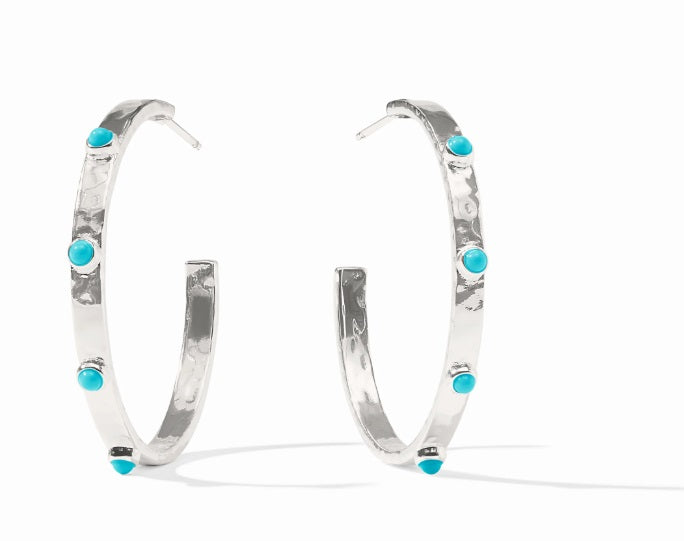 Crescent Stone Medium Hoop - Turquoise