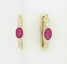 Ladies 14 Karat Yellow Gold Oval Hoops  With = 1.15Tw Oval Rubies And = 0.14Tw Round G/H SI2 Diamonds