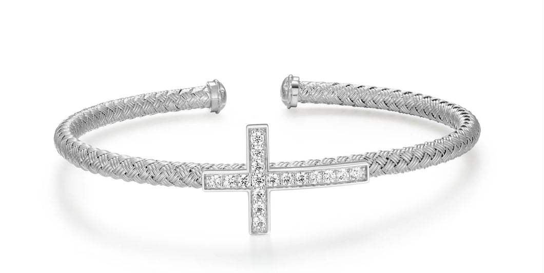 Grace Classic Cross Original Matte Mesh Cuff in Rhodium-Plated Sterling Silver