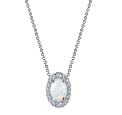 Sterling Silver Rhodium Plated Classic Oval Halo Pendant 18