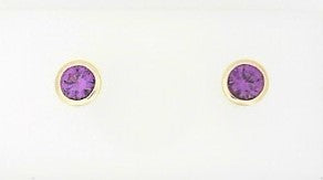 Ladies 14 Karat Yellow Gold Bezel Set Studs With = 1.30Tw Round Lab Grown Alexandrite