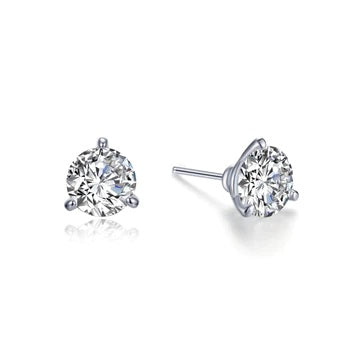 Sterling Silver Rhodium Plated 3 Prong Martini Stud earrings with 2.0TCW Lassaire Stones
