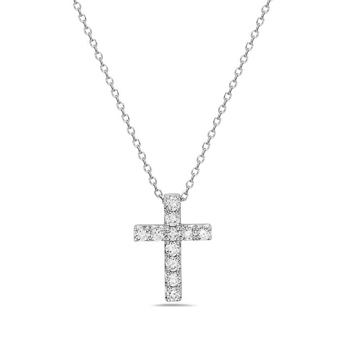 Ladies 14 Karat White Gold Diamond Cross Pendant With 0.25Tw Round H/I Si2 Diamonds With 18