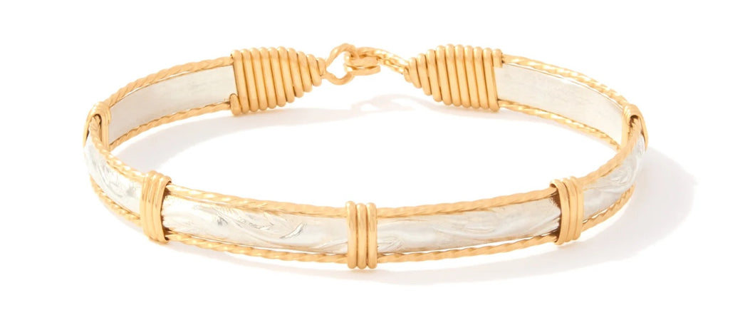 Purpose Bracelet Sterling Silver Bar with 14K Gold Artist Size 7.00