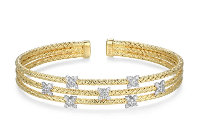Flora 3-Row Original Matte Mesh Cuff In 14K Yellow Gold & Rhodium-Plated Sterling Silver