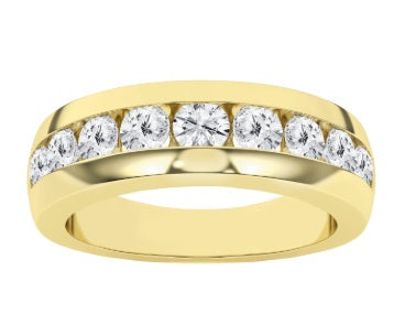 Gents 14 Karat Yellow Gold 9-Stone Diamond Wedding Band With = 1.50Tw Round E/F VS1 Diamonds Lab Grown Size 10