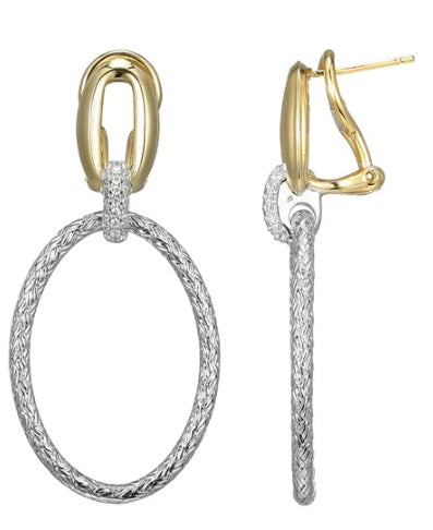 Sterling Silver Classic Mesh Oval Drop Earring Rhodium and Yellow Gold Finish