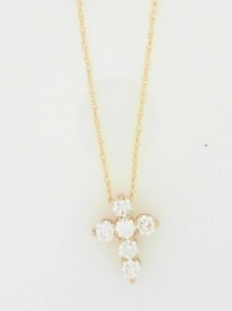 Ladies 14 Karat Yellow Gold Diamond Cross Pendant With 0.99Tw Round H/I Si2 Diamonds with 18