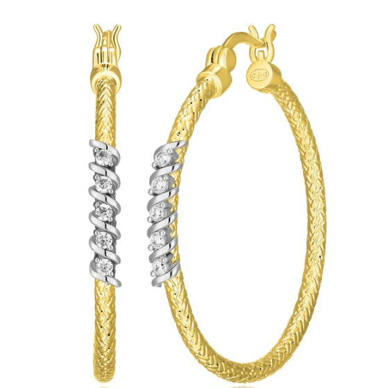 Enhance Your Elegance With These Hoop Earrings From Charles Garnier's Flourish Collection. Crafted From Sterling Silver With Rhodium And Yellow Gold Finish, These 35Mm Earrings Are Embellished With Cubic Zirconia, Adding A Touch Of Sparkle To Your Look.