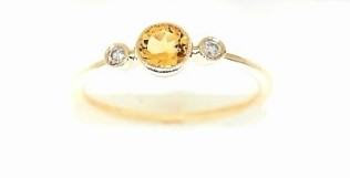 Ladies 14 Karat Yellow Gold With = 0.28Tw Round Citrine And = 0.04Tw Round H/I Si2 Diamonds Size 7.5