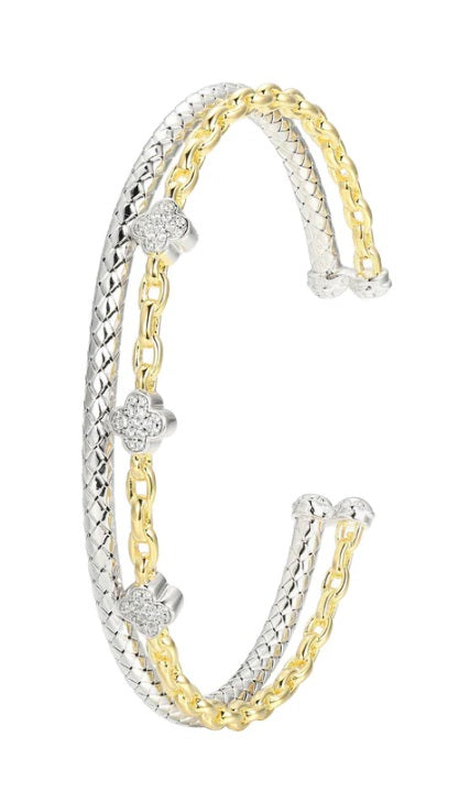 Trefle Collection features sparkling cubic zirconia set in sterling silver with rhodium and yellow gold finish. Measuring 6.75