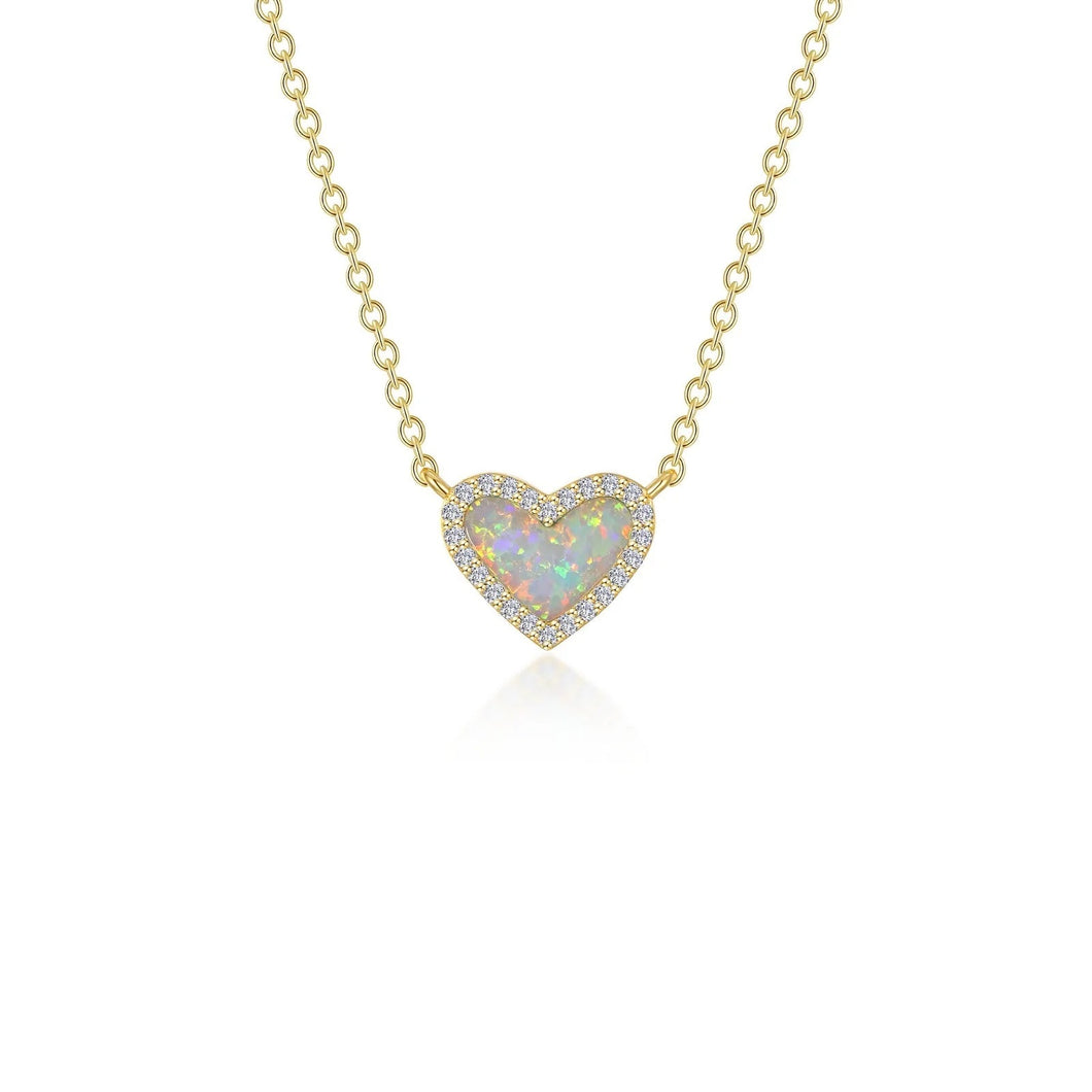Sterling Silver Gold Plated Halo Heart Necklace Simulated Opal 2.20 CTW Lassaire Stone Halo 20