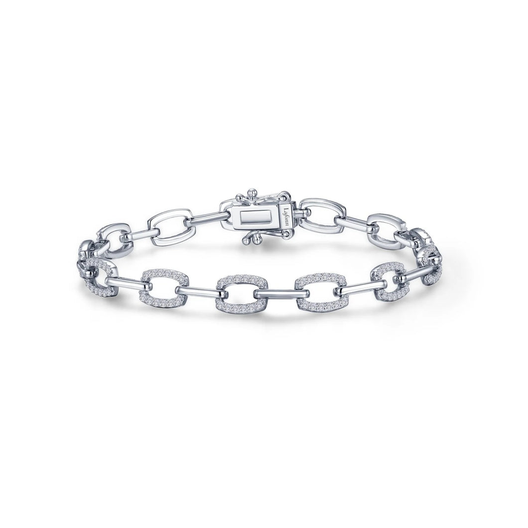 Sterling Silver Rhodium Plated Alternating Link Bracelet 1.70 CTW Lassaire Stones 7.25