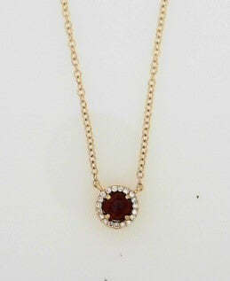 Ladies 14 Karat Yellow Gold All Colored Jewelry Pendant With 0.31Tw Round Garnet And 0.05Tw Round G/H Si2 Diamonds With Adjustable 16